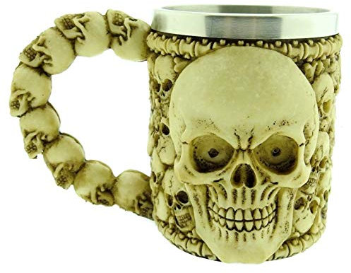 Chope effrayante crâne ossuaire squelette bière 3D acier inox résine café bar halloween viking moyen âge