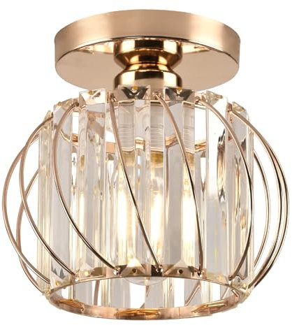 Hudi Fyier Chandelier Crystals Ceiling Lighting Fixtures, Small Semi Flush Mount Ceiling Light for Kitchen Hallway Dining Rooms Living Rooms Bar (Gold)