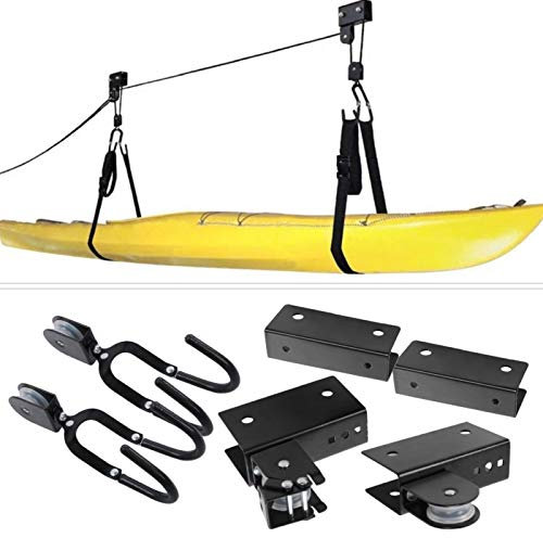 Kajak-Hebebühne, Multifunktions-Garagendecken-Kajakaufbewahrung, obenliegender Organizer-Flaschenzug für Paddle-Board, Snowboard, Surfbrett, Kanu, Fahrrad - 125 lb Kapazität