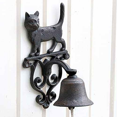 itsisa Glocke Katze aus Gusseisen für Wandmontage, antik Schwarzbraun - Klingel, Wand Deko, Terrasse Dekoration, Haustür, Garten