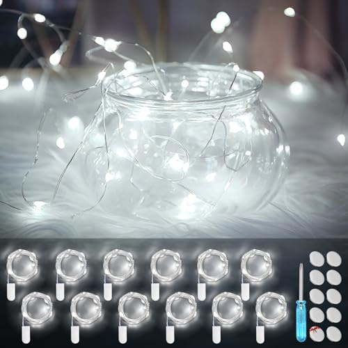 HELESIN LED Mini Lichterkette mit Batterie，12x20 Micro Lichterkette Außen Batterie，2M DIY kleine Lichterketten Wasserdicht für Party Hochzeit Weihnachten Beleuchtung Deko(Kaltweiß)