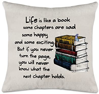 Axmosto Inspirational Cushion Cover, Life is Like a Book Throw Pillow Cover, Inspirational Gifts for Daughter Son Girls Boys, Living Room Bedroom Office Teen Boy Girl Room Decor