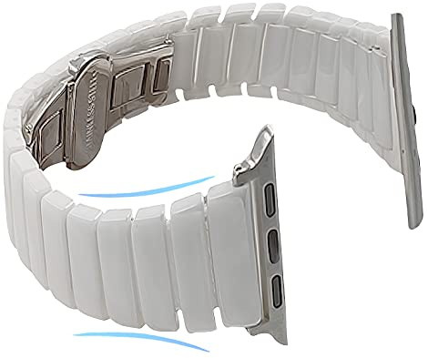 MaKTech Keramikt Armband,Smal Länkarmband Som Är Kompatibelt med Apple Watch Serie 11/10/9/8/7,Ultra 3/2/1,SE 3/2/1 [2025] (46mm/45mm/44mm/49mm,Smal-Vit)