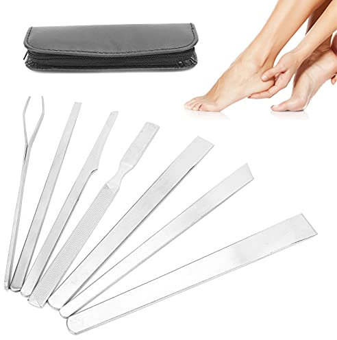 Set di Coltelli per Pedicure Professionale 7 Pezzi, Set di Coltelli per Pedicure per Piedi, Kit per la Cura delle Unghie in Acciaio Inossidabile con Custodia Viaggio in Pelle, Kit di Lame per la