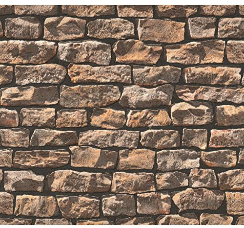 Vlies Steintapete Braun Tapete für Badezimmer Diele/Flur | Beige / Crème | 2,50 x 0,52 m