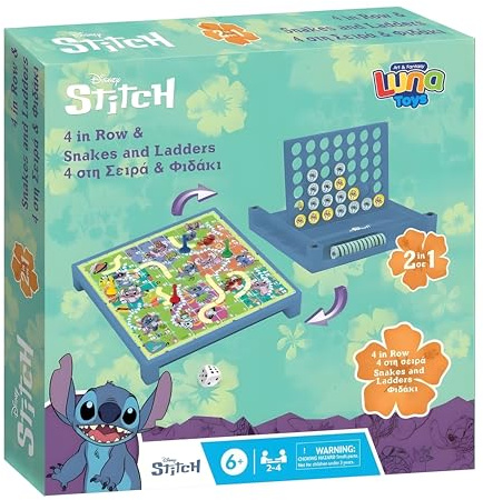 Lilo & Stitch 2-in-1 Board Game | 4 in-a-Row & Snakes and Ladders Classic Strategy and Family Fun Game | Kids Board Game with Stitch Theme | Educational and Creative Game for Kids