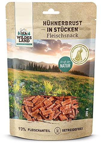 Wildes Land - Hühnerbrust in Stücken - 8 x 200 g - Hundesnack - Hundefutter - Getreidefrei