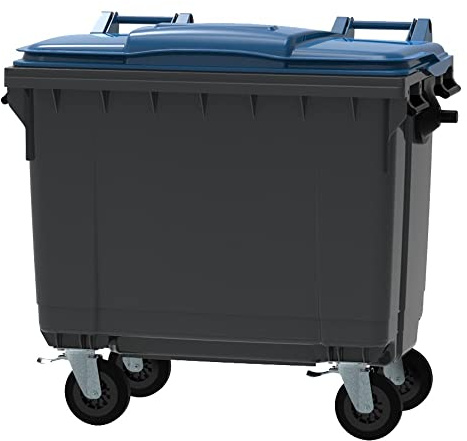 ESE France Conteneur Poubelle à déchets 4 roues - 660L - Robuste et Professionnel - 100% Recyclé - Gris avec Couvercle Bleu - Fabriqué en France