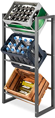bomoe Getränkekistenregal Getränkeregal 3 Kisten FSC® Holz – stabiles Kisten Regal für Getränkekisten Bambusholz – Getränkekistenständer Getränkekistenhalter Wasser Bier Obstkisten - Mattis Anthrazit