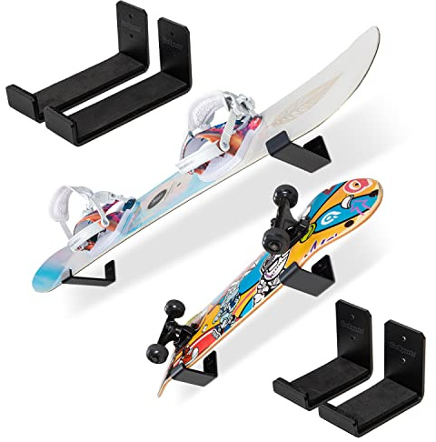 GoSports Unisex-Erwachsene Surfboard Display Racks Universal-Wandhalterung für Snowboard und Skateboard, 2 Stück, mit Schaumstoff gepolsterte Kleiderbügel, Schwarz, (1) Large, (1) Small Set