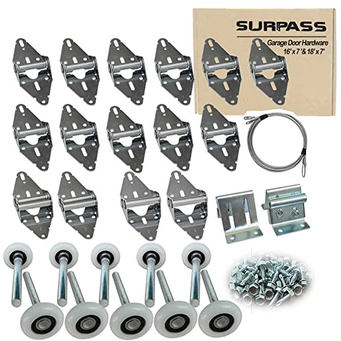 Surpass Industrial Garage Door Roller/Hinge/Top Bracket/Wire Rope Kit (16'x7' & 18'x7' Double Doors, White/Black/Silver, Nylon, Brushed Finish, 100,000 Cycle Lifespan, 3-Year Warranty)