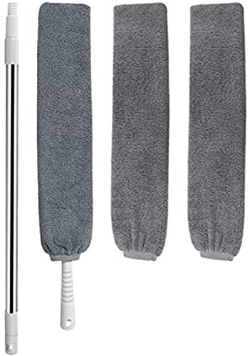 ASEELO Limpiador de polvo retráctil, plumero de microfibra, con poste telescópico de acero inoxidable, plumero flexible largo y plano, herramientas de limpieza para el hogar, dormitorio, cocina (A)