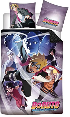 AYMAX Boruto Naruto - Set di biancheria da letto double-face, 135 x 200 cm, 100% cotone