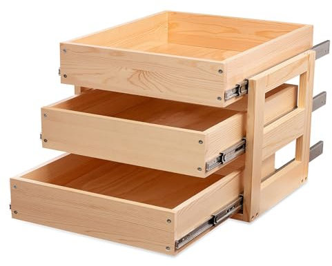Mulush Ausziehbare Schubladen für Schränke, 66 cm B x 53 cm T x 48 cm H, sanft schließend, ausziehbare Holzregale, Aufbewahrungs-Organizer für Küche, 3 Ebenen, fertig, strapazierfähig, Bodenmontage
