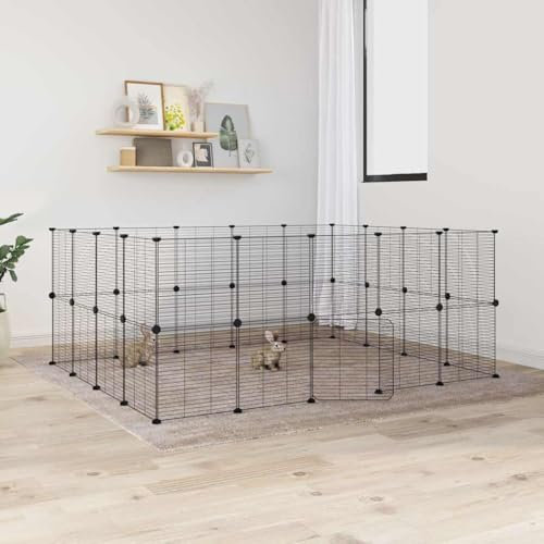 PRISSENT 36-TLG. Haustierkäfig mit Tür 35x35 cm Stahl Kaninchenzaun Kaninchengehege Innen Käfige für Haustiere Kaninchen Haus Groß Kaninchenkäfig Innen Kaninchenstall Käfig für Haustiere Schwarz