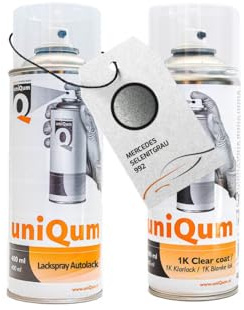 uniQum Spraydose Autolack + Klarlack für MERCEDES SELENITGRAU 992 Autolack Reparatur 2x 400 ml