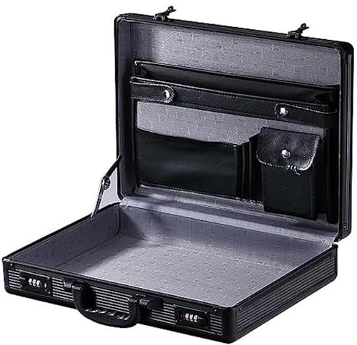 GaNkas Aluminium-Aktentasche, tragbarer Chiffrierkoffer, Verhandlungs-Aktenkoffer, Datensafe, Aktenspeicher, Aluminiumkoffer (Farbe: Schwarz)