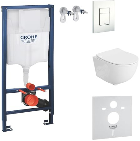 Lavita Élément mural Solido + WC suspendu Brava blanc sans bord + abattant de WC avec système d'abaissement automatique blanc brillant bouton kit complet encastré réservoir de chasse WC complet