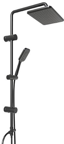 Florenta Regendusche Duschsystem ohne Armatur, Duschset mit Edelstahl Duschstange, U förmige Duschsäule mit ABS Kopfbrause, Handbrause, Duschablage Mattschwarz (D20MB)