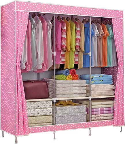 Tragbarer Kleiderschrank aus Segeltuch, Stoffschränke mit Kleiderstange, Stoffbezug, Kleiderschrank, Aufbewahrungsorganisator für Kleidung, Schuhe, Rot-129 x 45 x 167 cm (B 129 x 45 x 167 cm