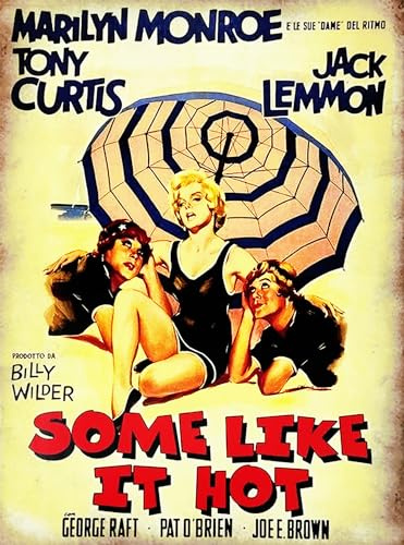 KUSTOM ART Poster Decorativo da Parete Serie Locandine Film Celebri Some Like It Hot a Qualcuno Piace Caldo con Monroe, Curtis Lemmon Stampa Artistica su Carta Patinata 40x30 cm Senza Cornice