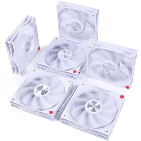 DS White 120MM PC Case Fans, 37CFM High Performance Cooling, 19.89dBA Low Noise, Hydraulic Bearing for Computer Case Full Tower Mid Tower (6Pack PC Fan Kit)