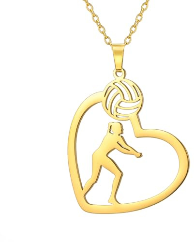 TEAMER Collar Corazón Jugador de Voleibol Delicado Colgante de Voleibol Moda Joyería de Pelota Deportiva Para Equipo Atleta Entrenador Amantes del Voleibol (Jugador de Voleibol de bache- Oro)