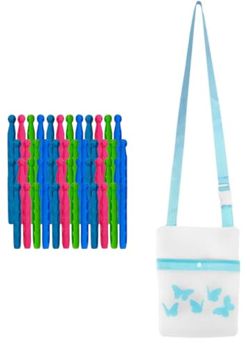 LND Gifts Pegs for Washing Line with Large Peg Bag with Shoulder Strap 27.5cm x 21cm Clothes Bag with 40 Dolly Pegs for Washing Line Laundry Accessories,