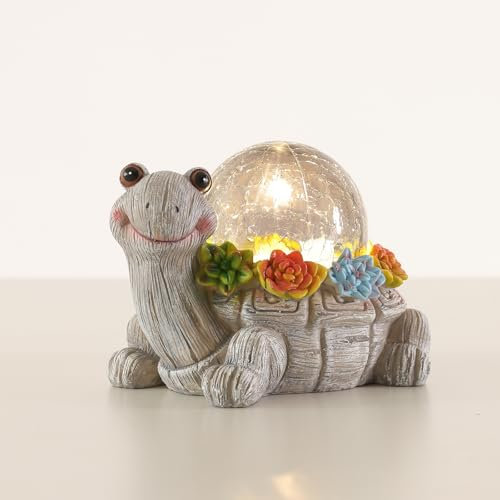 Vasesun Décoration solaire de jardin en forme de tortue – Statues d'extérieur avec lumières LED – Parfait pour terrasse, pelouse, balcon – Cadeau unique pour femme, maman, grand-mère