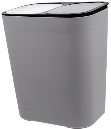 OFFSCH Cubo De Basura De 2 Compartimentos 15l Gris Claro, Contenedor De Reciclaje De Cocina Tapa, Cubo Para Residuos Secos y Húmedos, Contenedor Compacto Para Uso Doméstico
