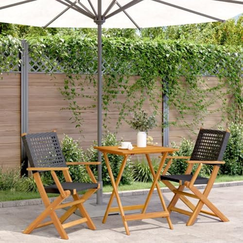 ZEYUAN 3-TLG. Bistro-Set Schwarz Poly Rattan und Massivholz, Gartenset Tisch Und Stühle, Balkon Möbel Für Kleinen Balkon, Terrassenmöbel, Balkonset, Balkonmöbel, Möbelsets - 3281802