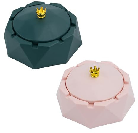 Bekecidi 2 PCS Ashtray with Lid, Crown Stainless Steel Ashtray, Desktop Smoking Ash Tray, Windproof Ash Holder for Smokers, Ash Trays for Outdoor Indoor Home Office Garden Bar (Pink, Green)