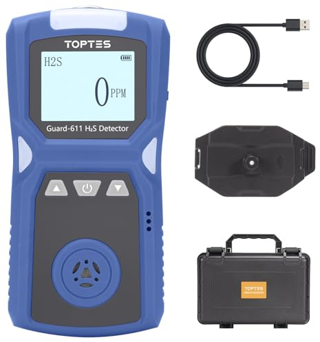 TOPTES Guard-611 Détecteur de Sulfure D'hydrogène, Détecteur H2S Portable 0-100PPM, Batterie Rechargeable 5 Jours d'Autonomie, Avertissement Batterie Faible, Sécurité Antidéflagrante - Bleu