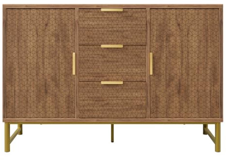 entapuk Commode À Structure en Relief, Buffet avec Poignées en Métal, Commode avec 3 Tiroirs Et 2 Portes, Compartiments Réglables, Anti-basculement, 120 X 40 X 75 cm, Noyer
