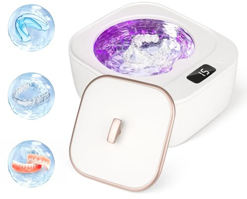 Ultrasonic Retainer Cleaner, 47kHz Ultrasonic UV Cleaner for Dentures, 200ML Portable Ultrasonic Cleaner Machine for Dentures, Retainer, Mouth Guard, Aligner, Whitening Trays, All Dental Appliances