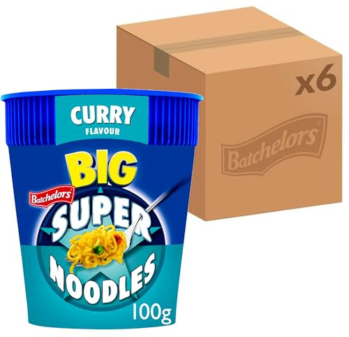 Batchelors Big Super Noodles Curry Flavour Instant Snack Pot (6-Pack) | 100 g Instant Snack Pots, Quick Meal Ready in 4 Minutes, Delicious Curry Flavour, Perfect for On-the-Go Lunches