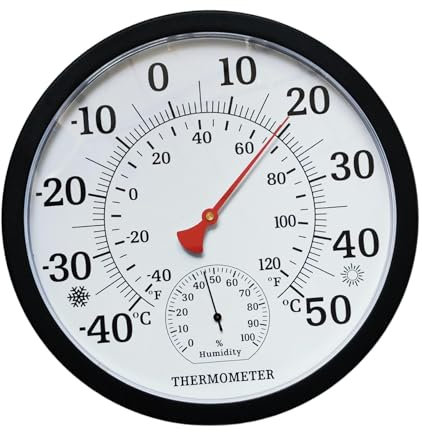 Baoblaze Fine Font Temperature Humidity Meter Weather Measuring Device Sturdy Black Casing Hygrometer Thermometer for Home Barn Office
