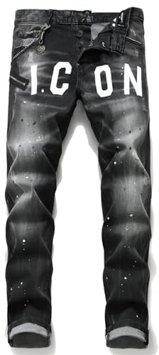 Kdtoll Vaqueros Hombre Slim Fit - Pantalones Vaqueros con Salpicaduras de Pintura, Jeans Denim Elástico de Estilo Urbano y Streetwear Y2K para un Look Moderno