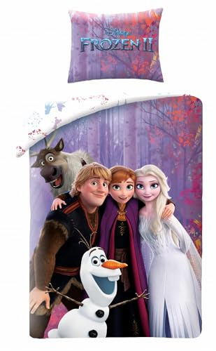 Halantex Disney Frozen Kinder Bettwäsche Eiskönigin Anne ELSA und Freunde - Bettwäsche-Set 140 x 200 cm + Kissenbezug 70 x 90 cm - 100% Baumwolle