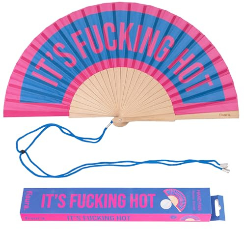 FISURA â€“ Handfächer aus Holz mit der Aufschrift F*cking hotâ€œ. Farbenfrohes, originelles Design in Blau und Rosa, tragbarer Ventilator mit Aufhänger. Perfekt für den Sommer. MaÃŸe: 42,5 x 23 cm