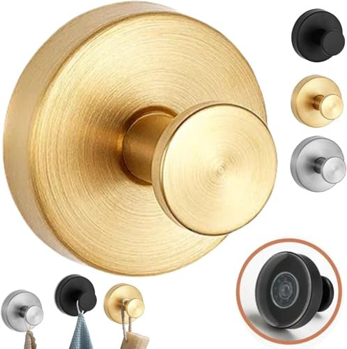 Stainless Steel Luxe Suction Cup Hooks for Christmas Wreath, No Drill Hook for Shower Hanging Towels, Wreath Hanger Holder for Glass Window Door Bathroom Mirror (2, Gold)