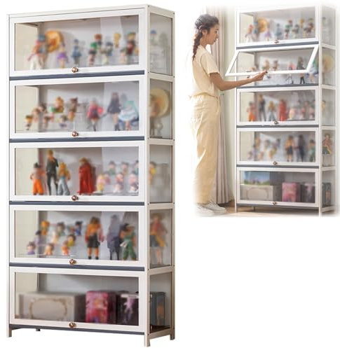 MDDKOP 5 Schicht Sammlervitrine, glasvitrine stehend, Acryl-Sammlungsvitrine, Kuriositätenschränke mit Glastüren Vitrine für Miniaturmodelle von Autos, Figur, Modellbau(Weiß,80x33x172cm)