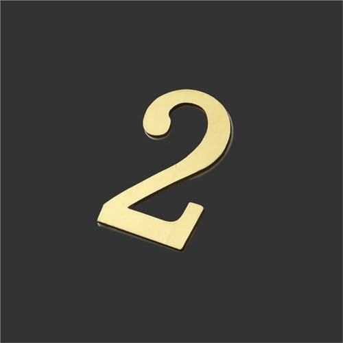 Self Adhesive House Numbers Sticker 3 Inch Golden Brass Door Number 3D Modern Mailbox Address Sign for Outside Apartment Wall Decor Yard Post Street Garden Office Outdoor Room(2)