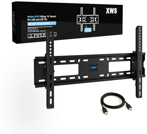X75T TV Wall Bracket for 40–85 Inch TVs up to 60kg – Heavy Duty Bracket Tilt Slim Mount with HDMI Cable, VESA up to 600x400mm, Fits LED, LCD, OLED & Flat Screen TVs