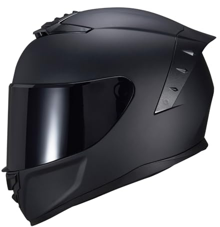 JQF Gear Motorcycle Helmets Full Face WS-611 Street Bike Motorbike Helmet for Adults Men Women DOT Approved (Matte Black, L)