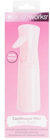 Brushworks Continuous Mist Water Spray Bottle 200ml (Pink) - Ultra Fine Mist Spray Bottle for Hair, Barbers, Salons, Plants & Cleaning, Great for Curly Hair, Detangling & Styling