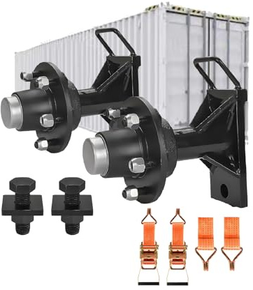 2er-Pack Versandcontainer-Räder 5 Lug-11.43cm, Schwerlast-Container Achsen mit Griff, Tragkraft 2721 kg, Robuste Axles Components mit Ratschengurt, von 6.1m bis 13.7m (5 Lug)