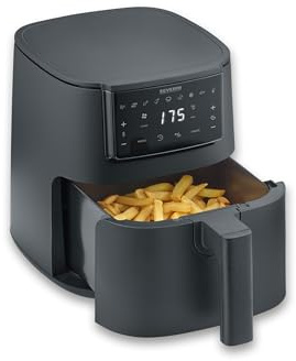 SEVERIN Freidora de aire FryLight Single, cocinado versátil, pantalla táctil, 8 programas automáticos, función de conservación del calor, 4L, revestimiento antiadherente, 1300W, negro, FR 2461