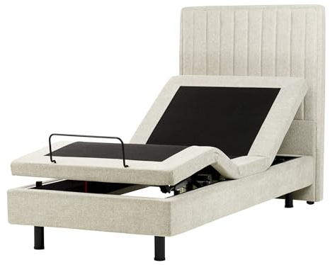 Beliani Polsterbett elektrisch verstellbar beige 90x200 cm mit Fernbedienung Castellan