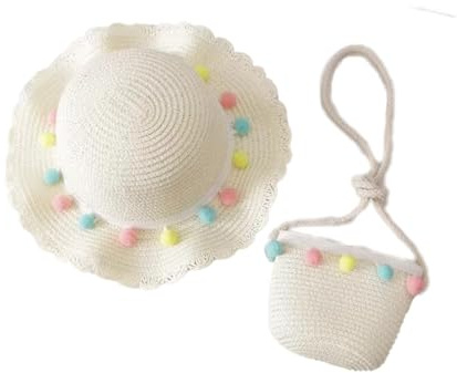 FLOORH Cappello Estivo in Paglia per Ragazze, Cappello Estivo da Spiaggia, Cappello da Sole con Tesa Marrone